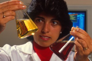 Chemist with Flasks