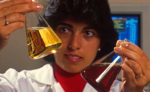 Chemist with Flasks