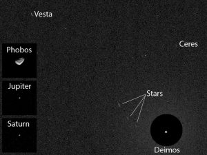 Photo of two asteroids taken by Curiosity from the surface of Mars. Credit: NASA/JPL