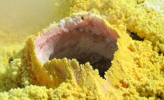 Sulfur (element 16) often surrounds fumaroles. (Brisk g)