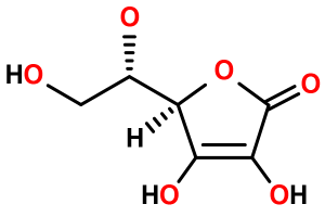 Ascorbic acid or Vitamin C chemical structure.
