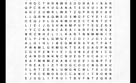 Types of Citrus Fruit Word Search - Worksheet