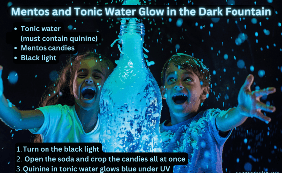 Mentos and Tonic Water Glow in the Dark Fountain